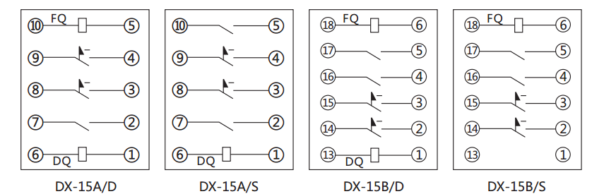 DX-15B/D信號繼電器內部接線及外引接線圖