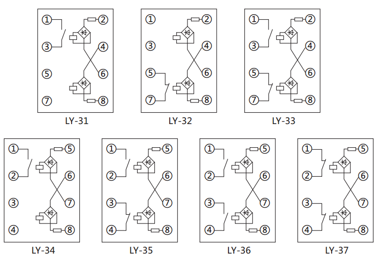 LY-35電壓繼電器內部接線及外引接線圖