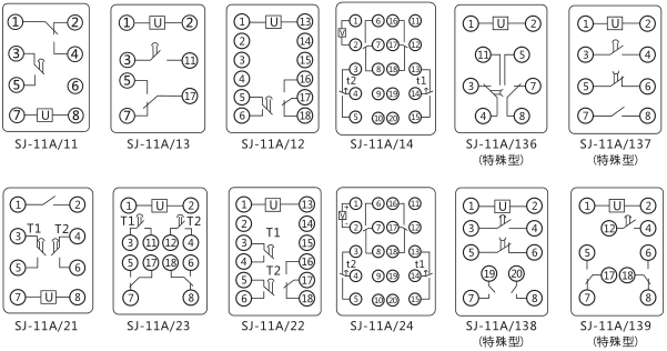 SJ-11A/24集成電路時間繼電器內部接線圖及外引接線圖片