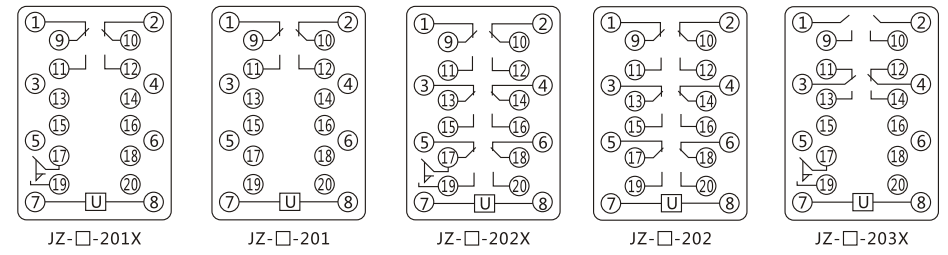 JZY（J)-211X靜態(tài)中間繼電器內(nèi)部接線圖及外引接線圖